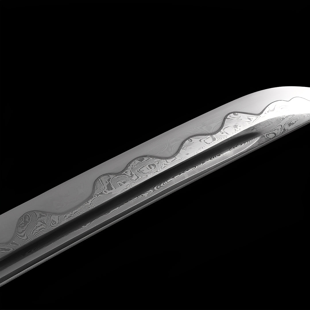 Hamon along the polished tip of the Ronin Wood blade