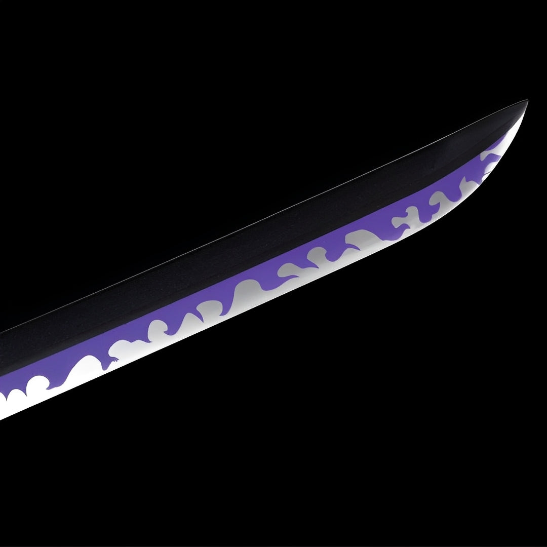 Violet Ame no Habakiri blade with a white wave pattern