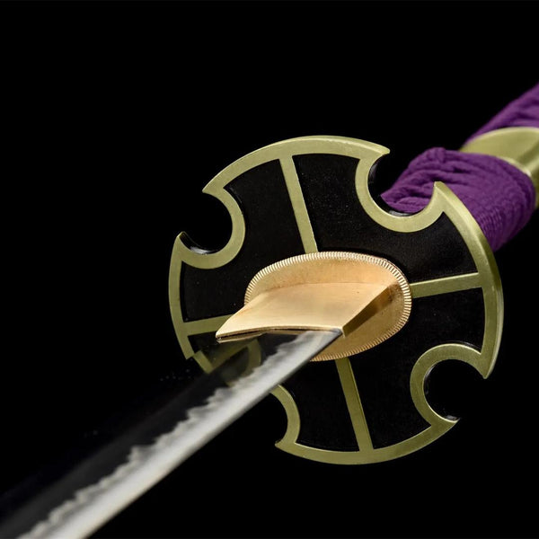 Nidai Kitetsu katana blade detail showing midare hamon temper line on polished 1060 carbon steel