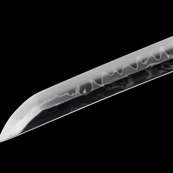 Kumo katana blade detail showing hitatsura nie crystal pattern resembling clouds across polished T10 steel