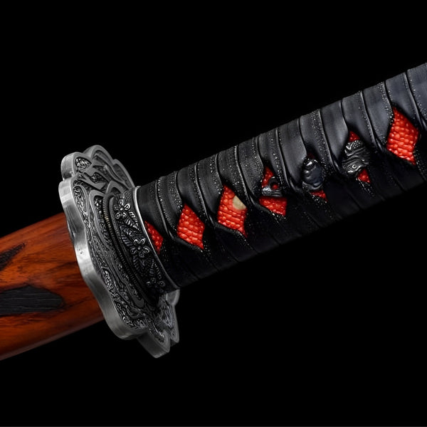 Sekiro Shadows Die Twice sword complete set with iron fittings, leather sageo, and rustic wooden stand