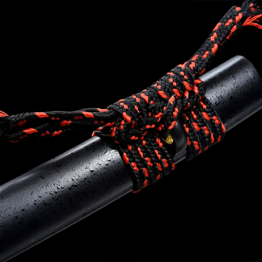 Red-and-black sageo on the Shinku black scabbard