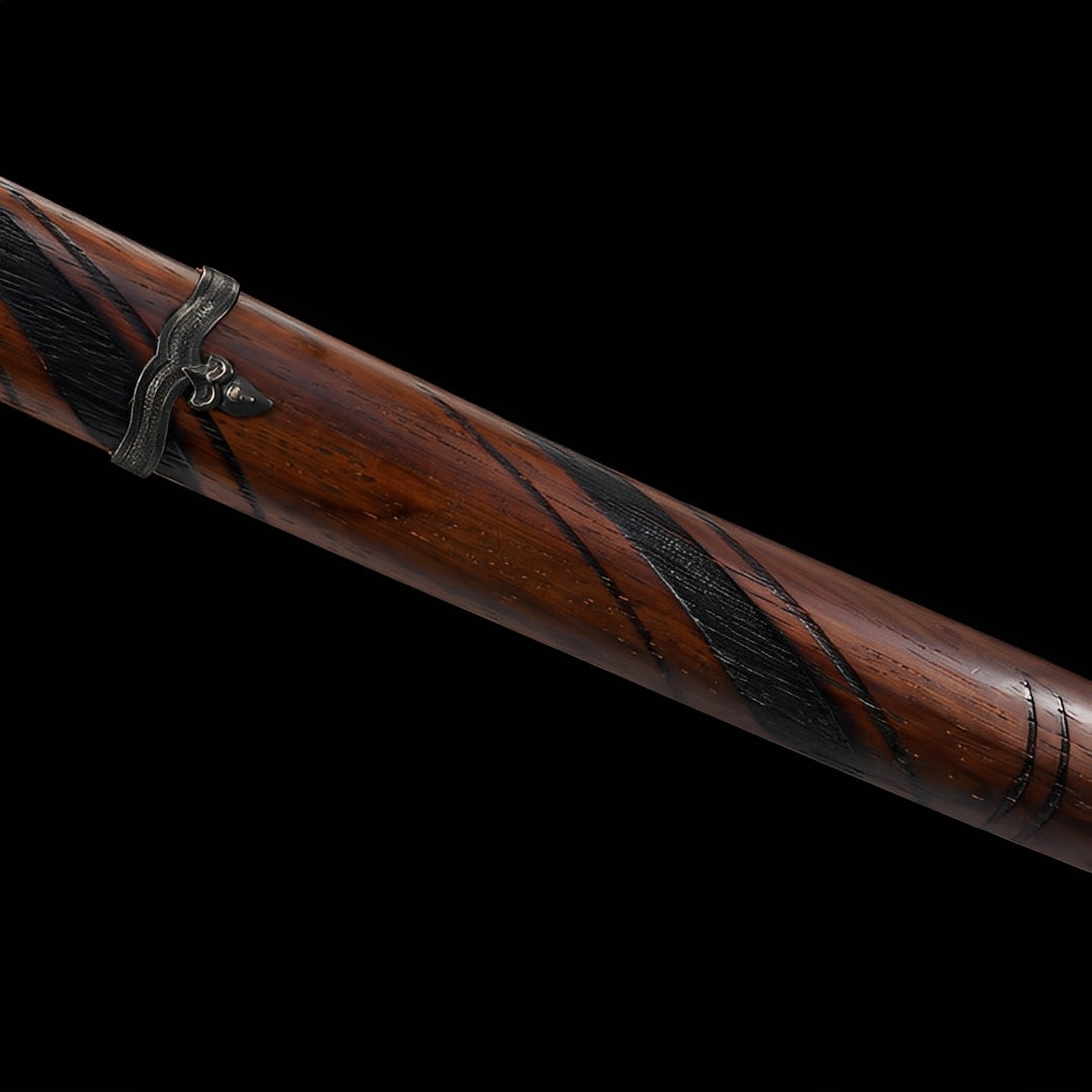Brown rosewood saya and dark fittings on the Ronin Wood katana