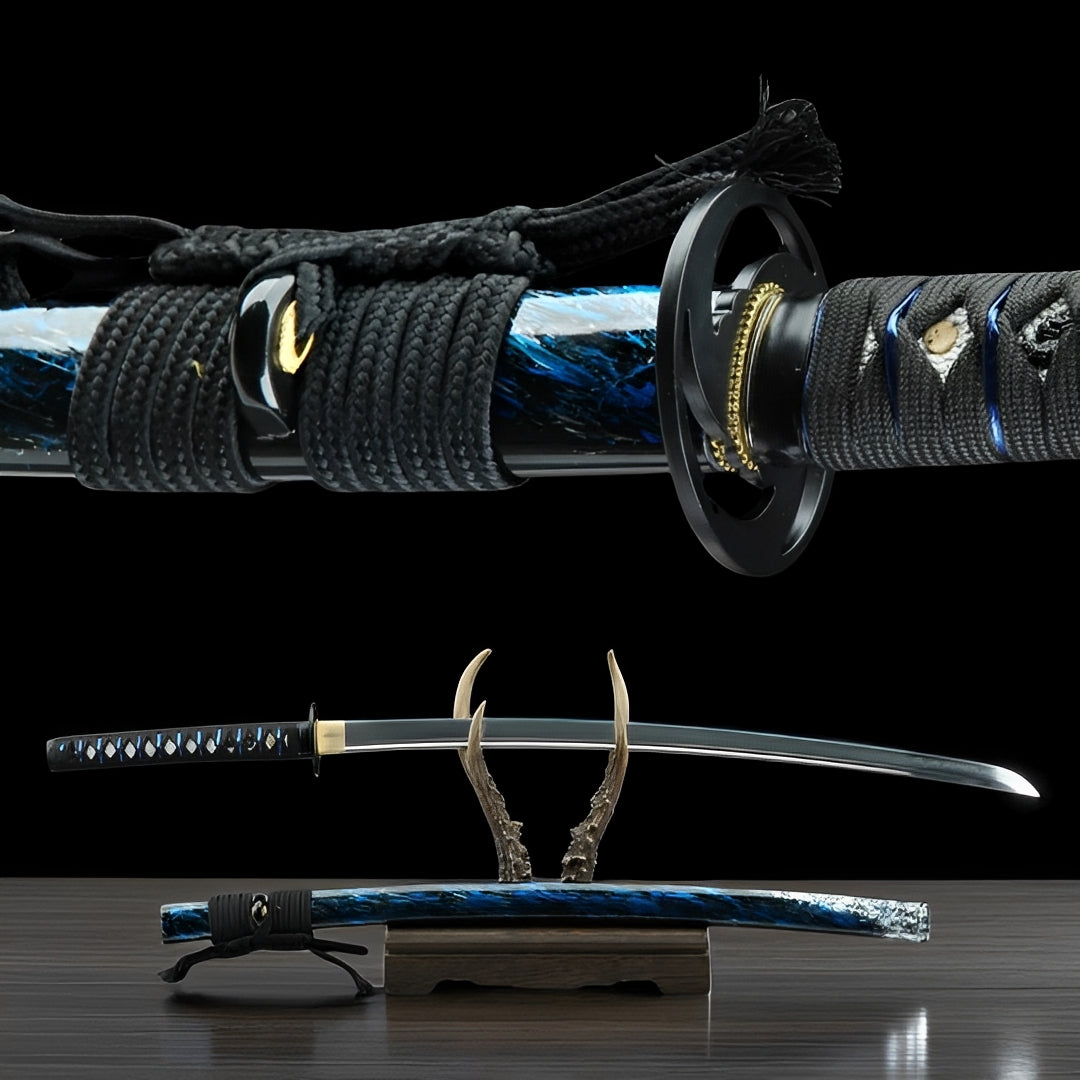 Embrace the future with this electrifying cyberpunk katana design