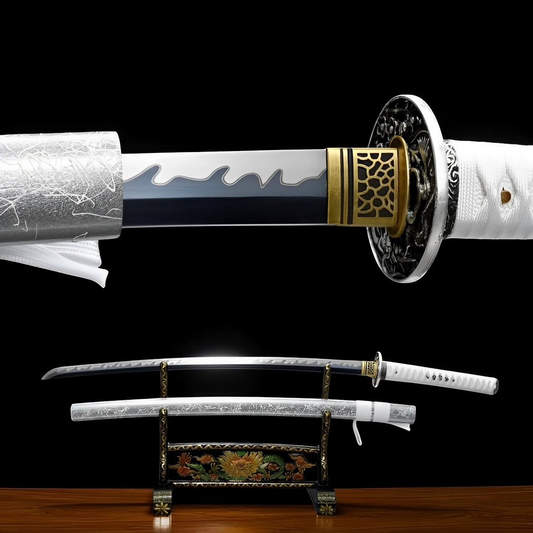 Discover the purity and balance of this white katana sword masterpiece