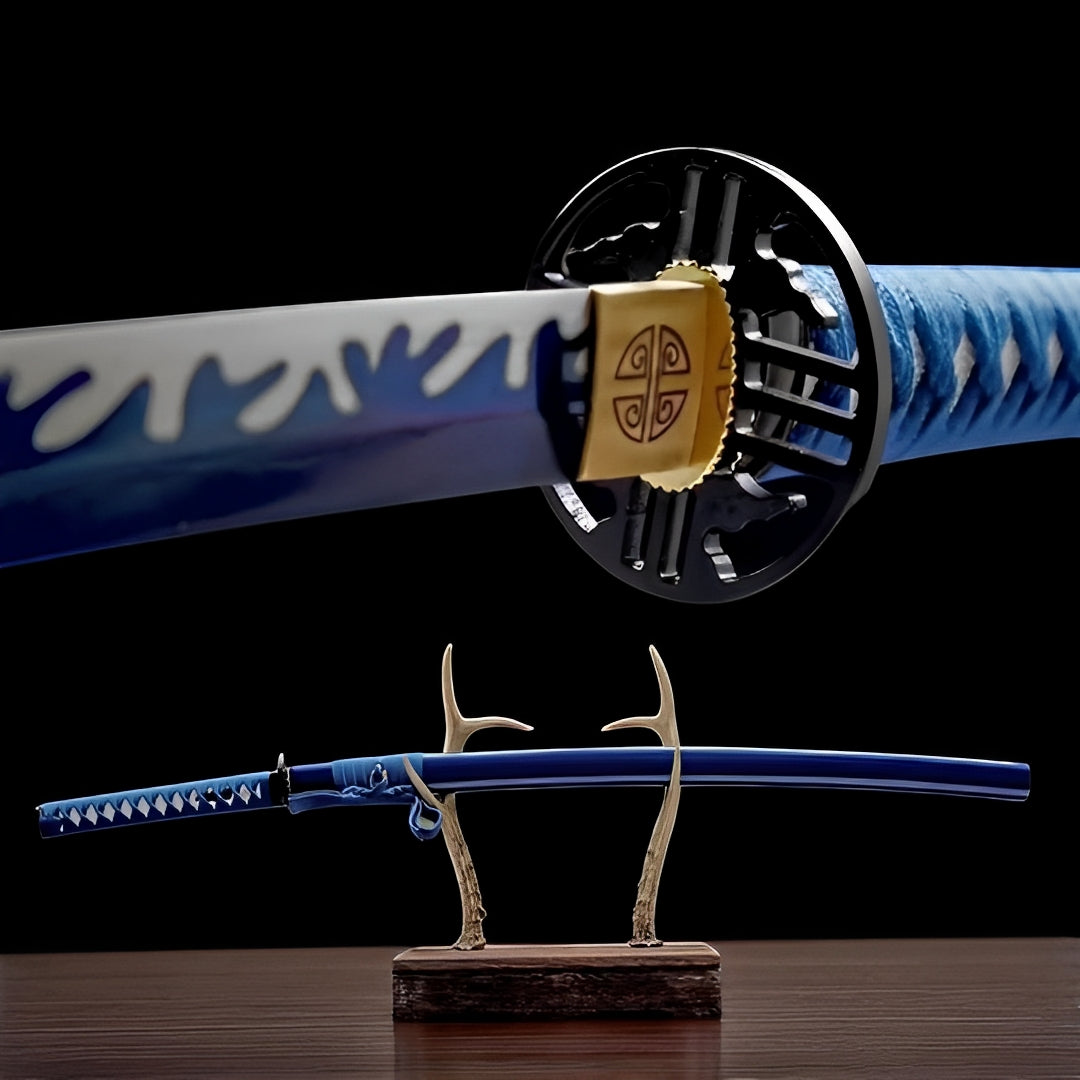 Dive into oceanic elegance with the Hekinan katana’s flowing blade design