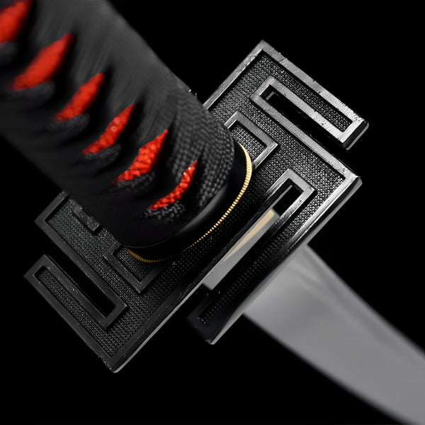 Ichigo katana Bleach 1060 carbon steel blade partially drawn showing polished finish and brass habaki