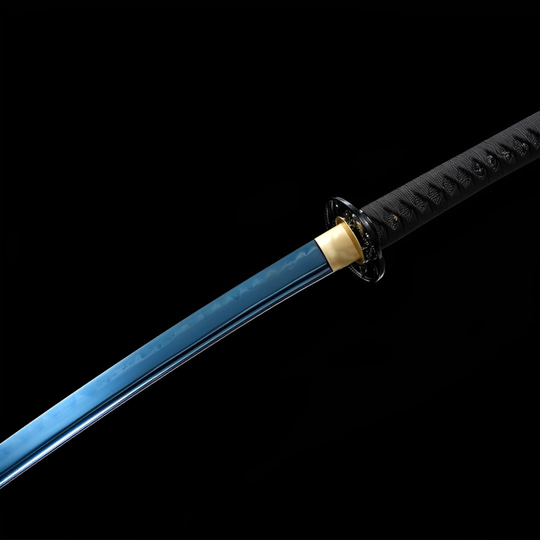 Azure Spirit blue blade with black wrapping and an openwork guard