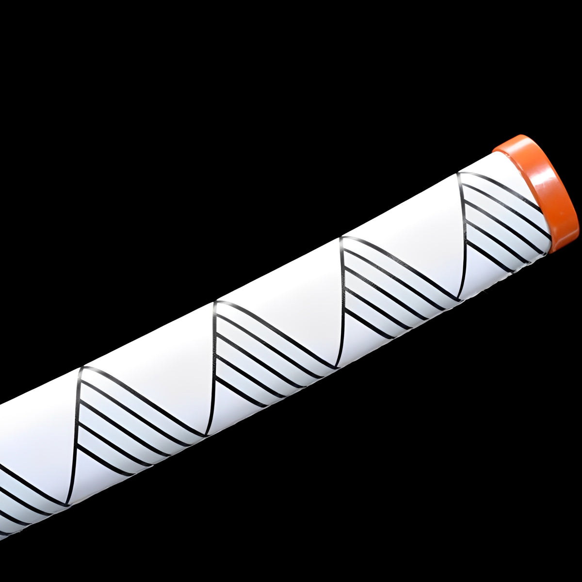 White Rengoku scabbard with black geometric lines and orange fittings