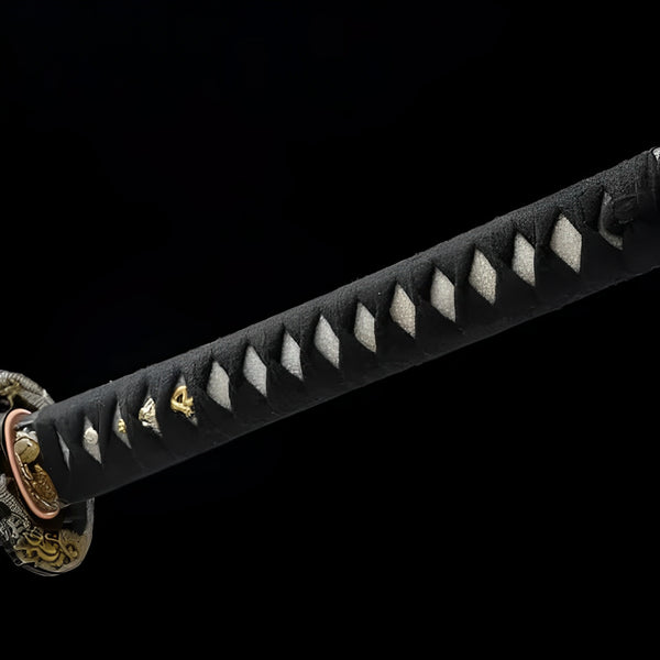 Ryūjin Katana (T10 Damascus Steel & Genuine Hamon) - handle and fittings