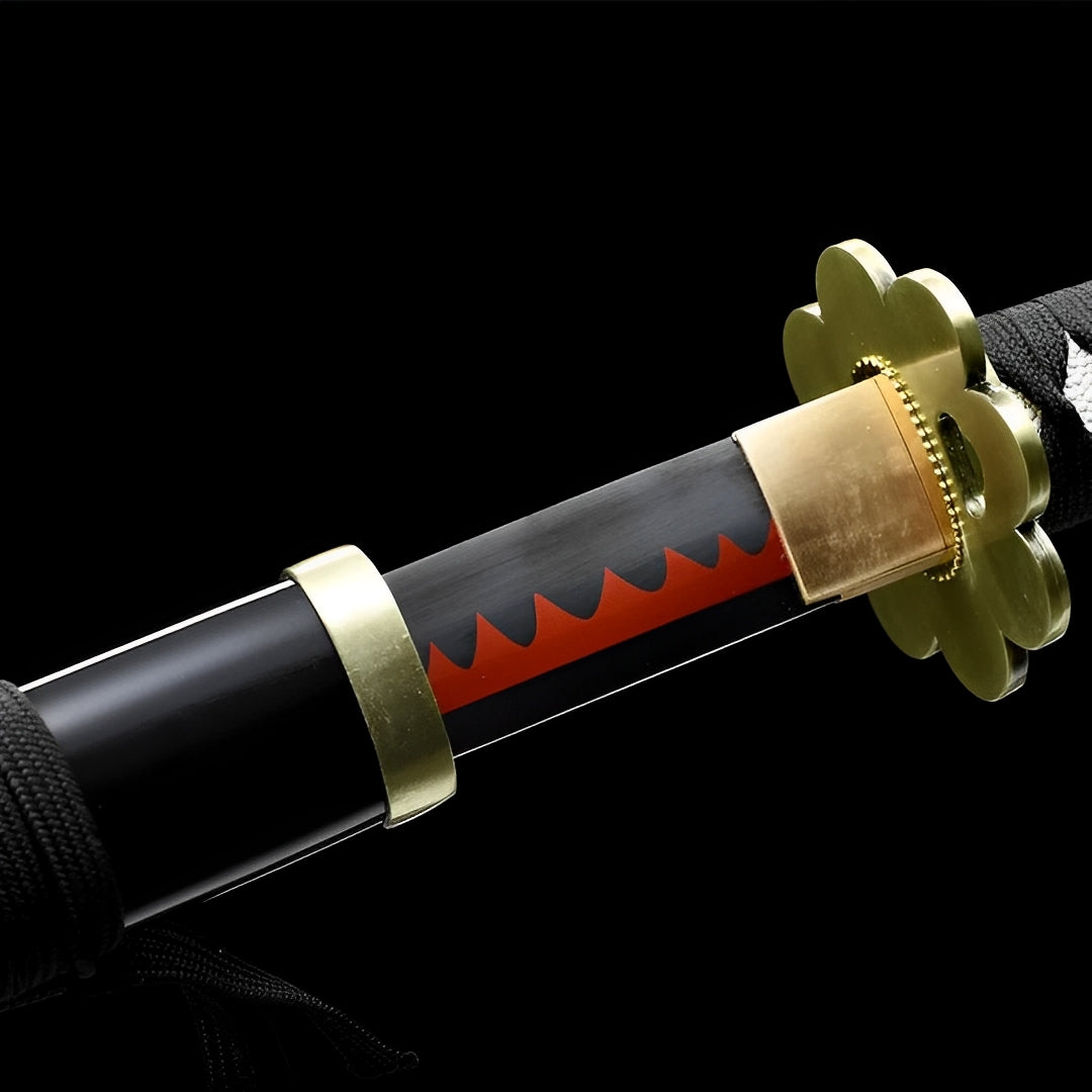 Shusui katana with a dark blade and gold-colored flower guard