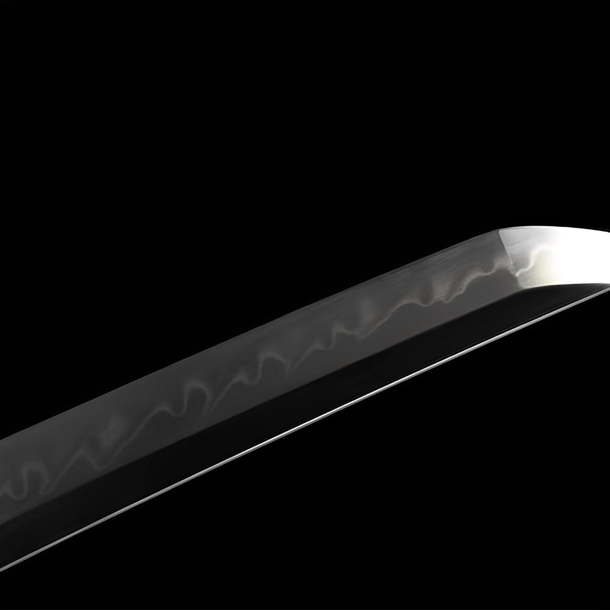 Hamon and polished tip on the Emerald T10 katana blade
