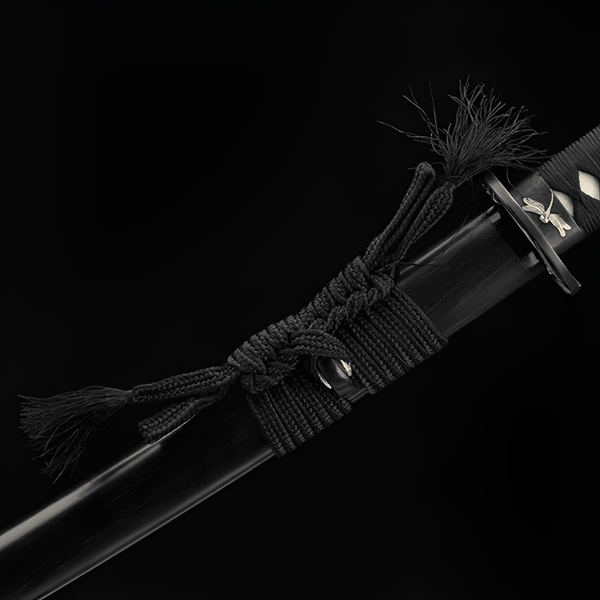 Tombo Katana (Damascus Steel & Genuine Hamon) - full set on display