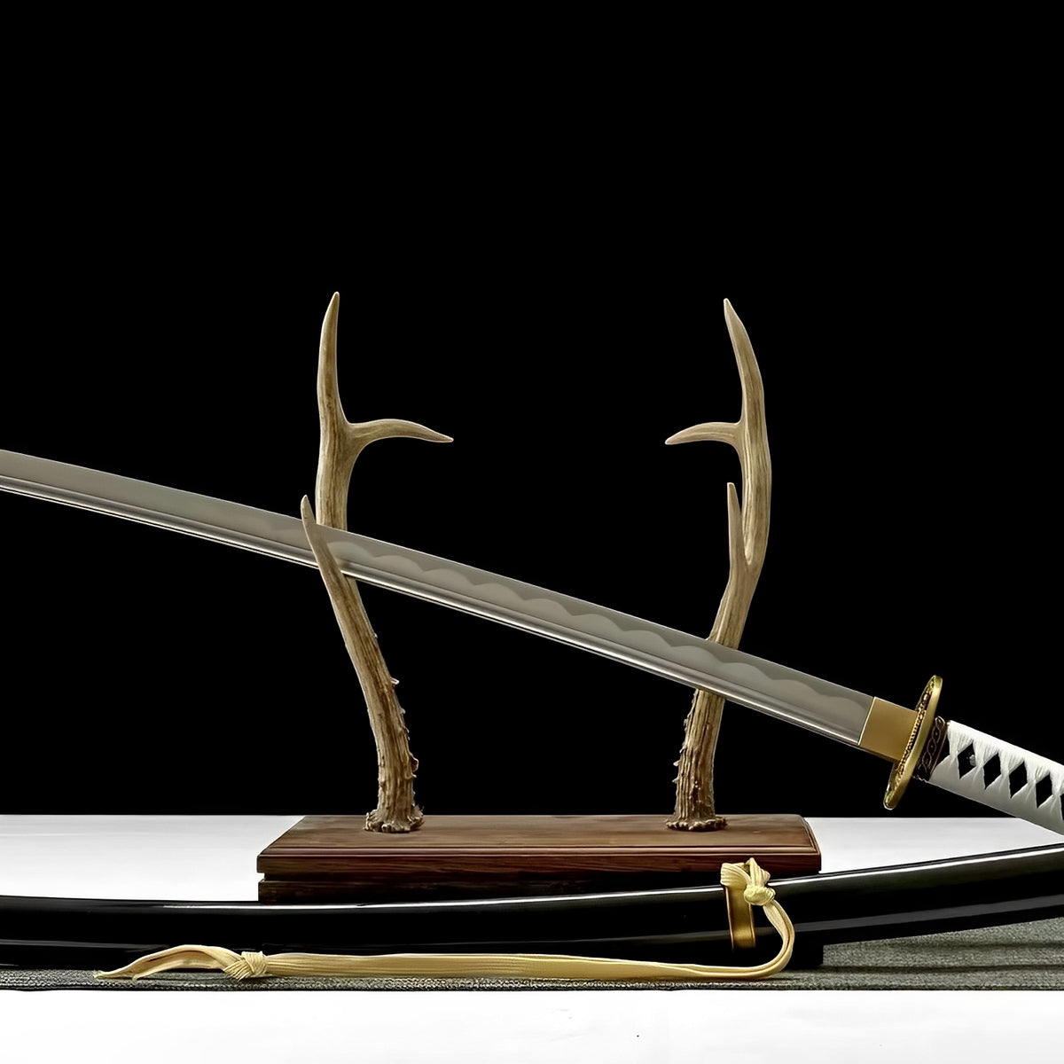 Vergil Yamato steel blade displayed on the included stand