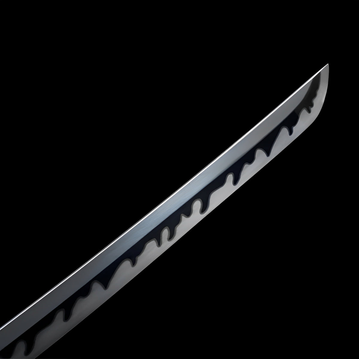 Dark blue-gray blade and bright wave pattern on the White katana
