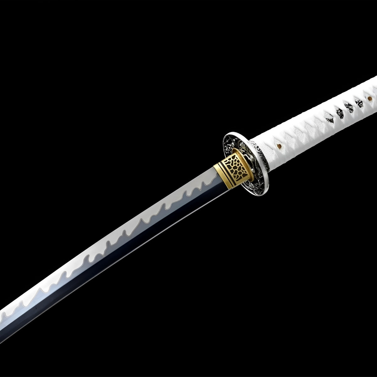 White Katana dark wave-patterned blade and white handle