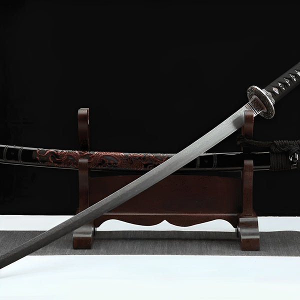 Yugure Katana (Damascus Steel) - full set on display